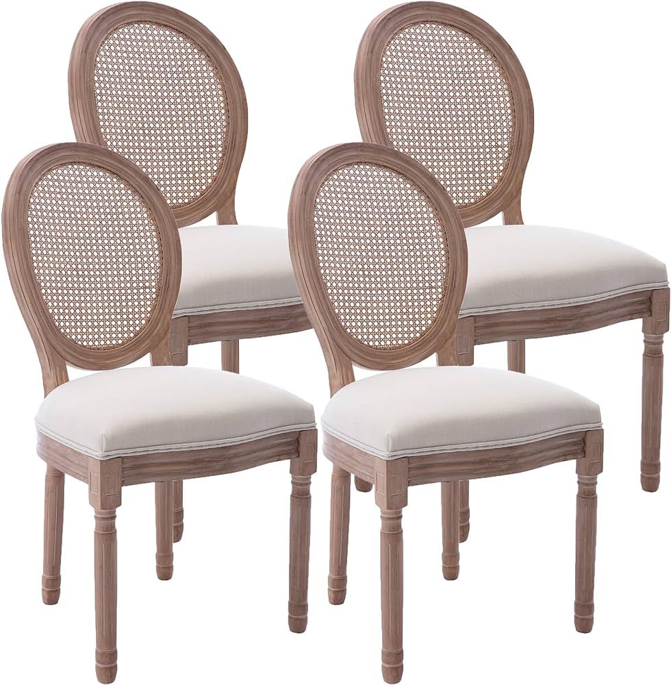 KCC French Dining Chairs, Upholstered Retro Farmhouse Chair with Rattan Backrest, Mid Century Fab... | Amazon (US)
