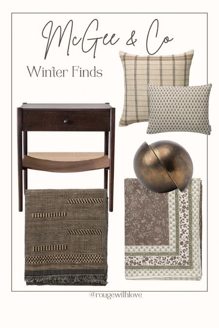 McGee & co winter finds, livingroom home decor, nightstand, end table, accent table, blanket, tablecloth, coffee table decor, sofa pillows, decorative pillows 

#LTKHoliday #LTKhome #LTKSeasonal
