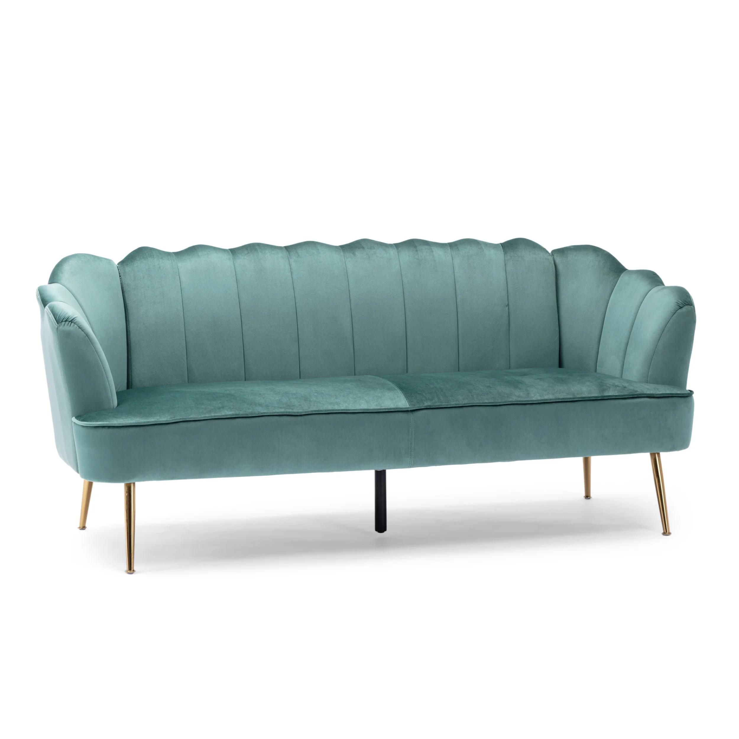 Noble House Thelen Velvet Channel Stitch 3 Seater Shell Sofa, Turquoise | Walmart (US)