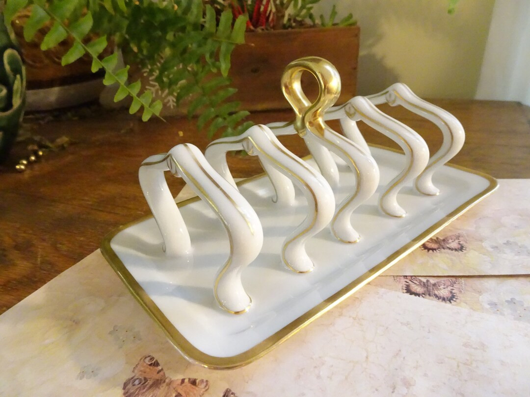 Beautiful, Vintage, Porcelain Toast Holder/tray/rack Made in Germany Art Nouveau White, Gold Schw... | Etsy (US)
