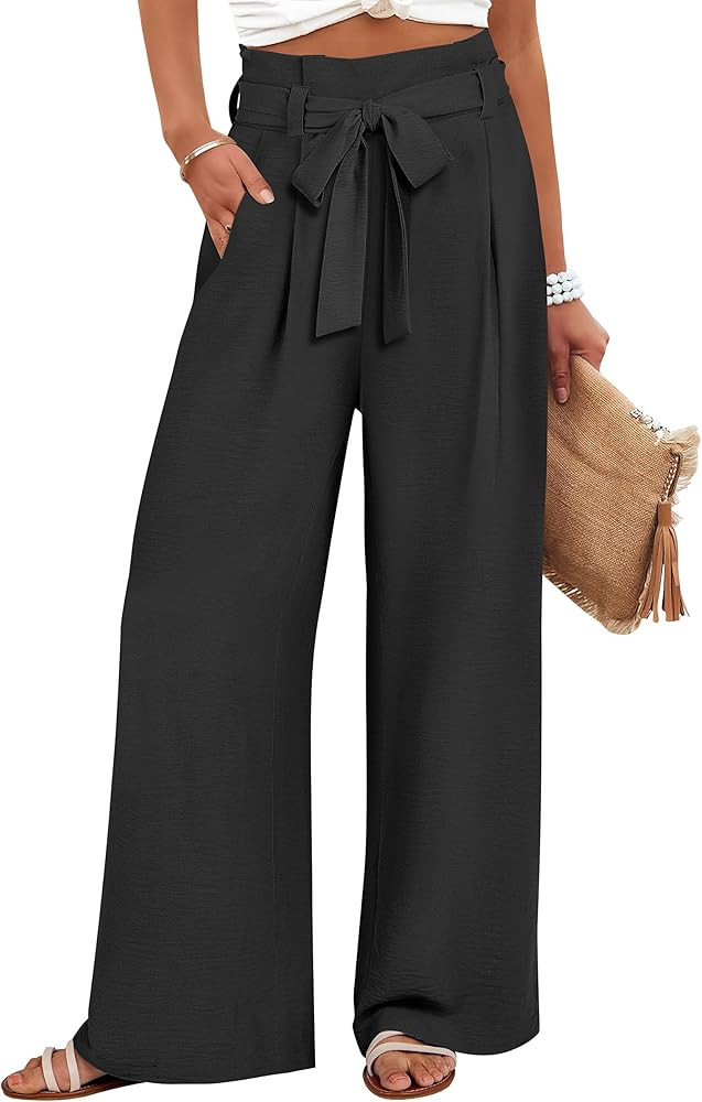 ANRABESS Womens Wide Leg Palazzo Pants Belted High Waisted Business Casual Flowy Long Trousers wi... | Amazon (US)