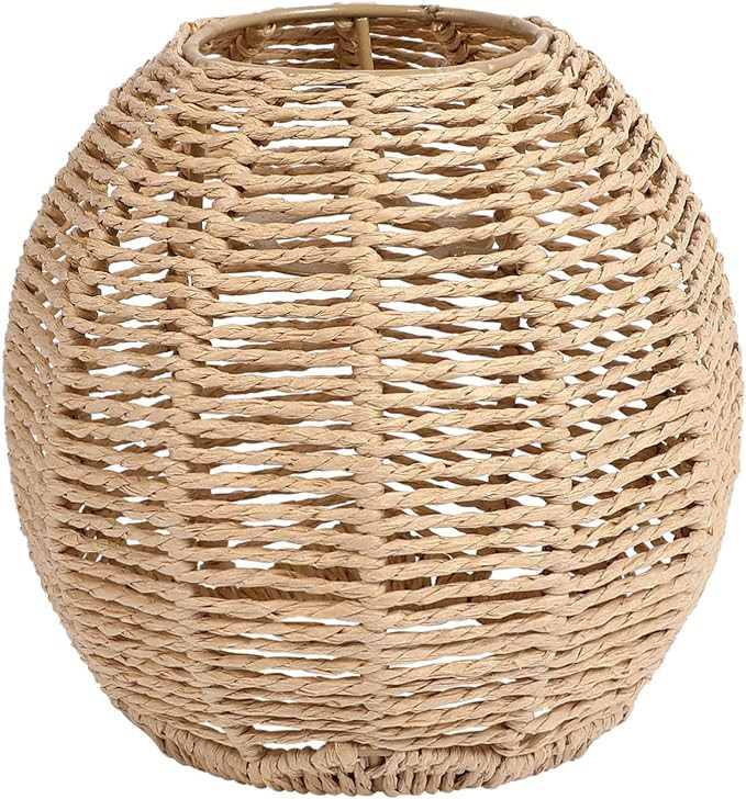 YARDWE Woven Pendant Lamp Shade Vintage Rattan Weave Chandelier Lampshade Light Cover for Living ... | Amazon (US)