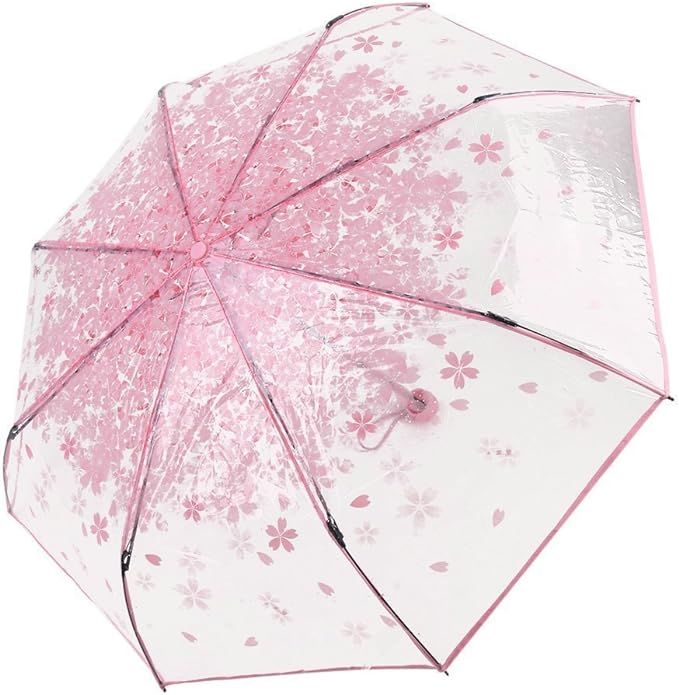 LAAT Umbrella Romantic Cherry Rain Foldabe Transparent Umbrella Windproof Umbrella for Ladies and... | Amazon (US)