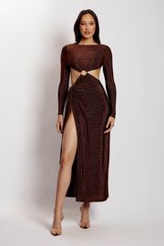 Christina Backless Maxi Wrap Dress - Chocolate Shimmer | MESHKI US