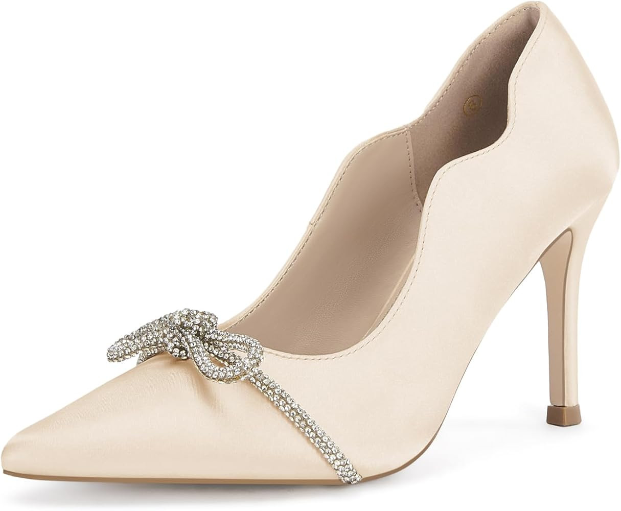 Coutgo Womens Stiletto High Heels Closed Pointed Toe Pumps Rhinestone Bow Wedding Party Dress Sho... | Amazon (US)