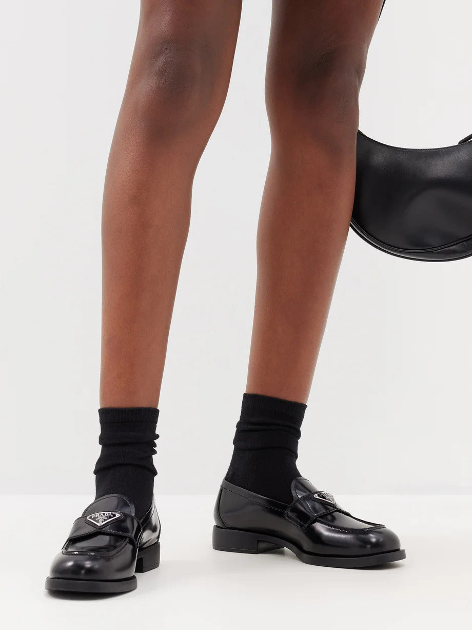 Triangle logo-plaque leather loafers | Matches (UK)