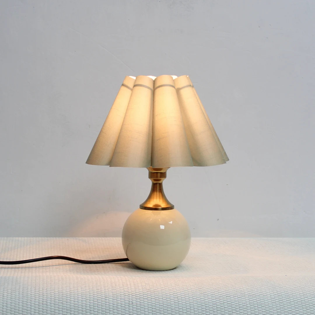 Duzy handmade scallop shape medium aquamarine fabric and ceramic base table lamp-55#, 110-240V/50... | Etsy (US)