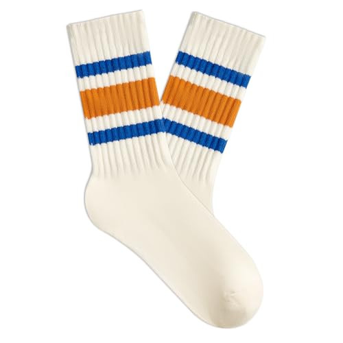 Crew Socks for Women Striped Retro Socks Slouchy Scrunch Socks Vintage Cute Crew Socks Blue Orange One Size | Amazon (US)