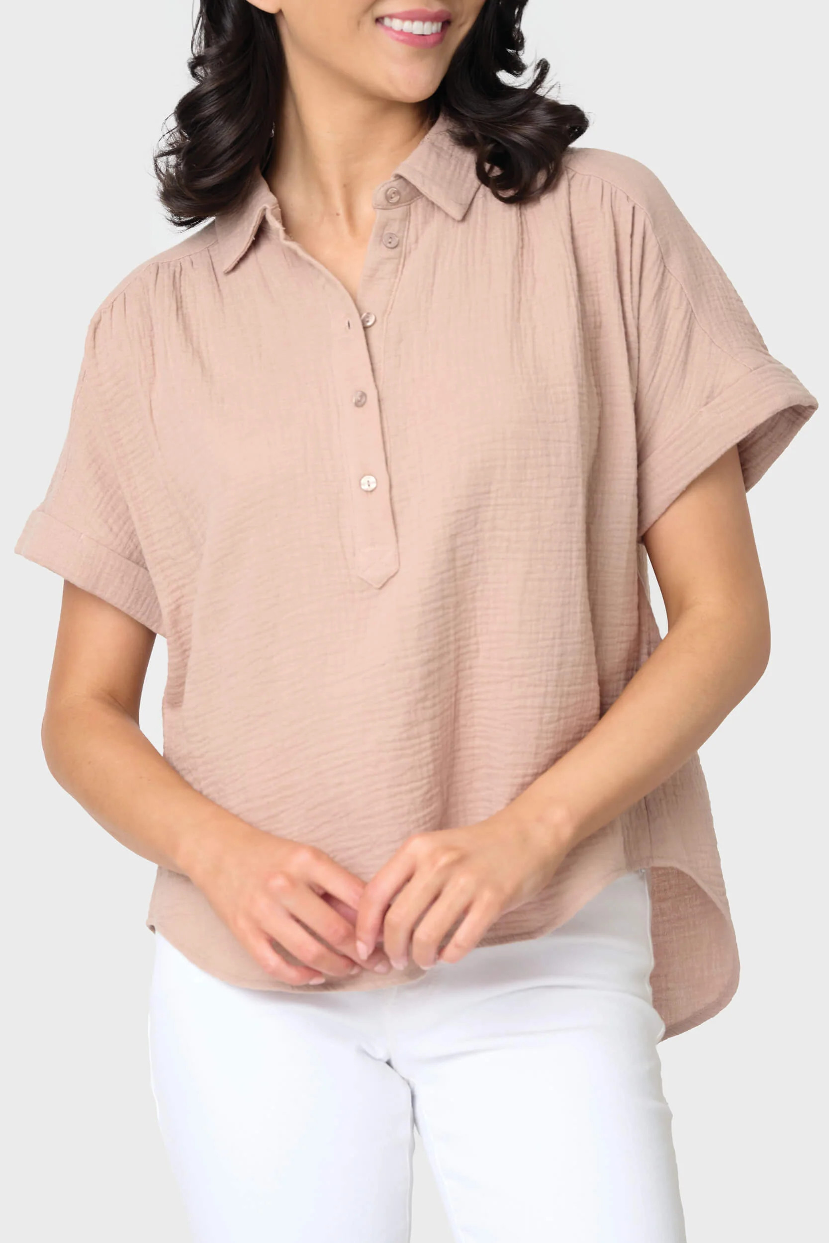 All Day Henley Cotton Gauze Top | Gibsonlook