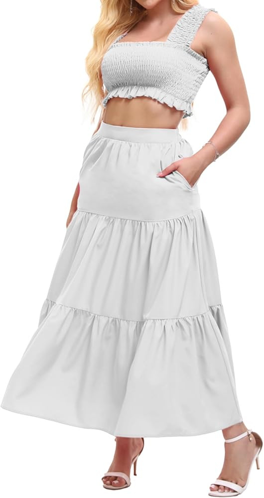 Women's 2 Piece Beach Skirts Sexy Party Dress Crop Top and Long Skirt Sets | Amazon (US)