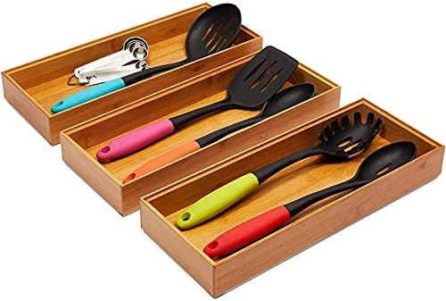 Bamboo Utensil Drawer Organizers for Kitchen (15 x 6 x 2 In, 3 Pack) | Amazon (US)