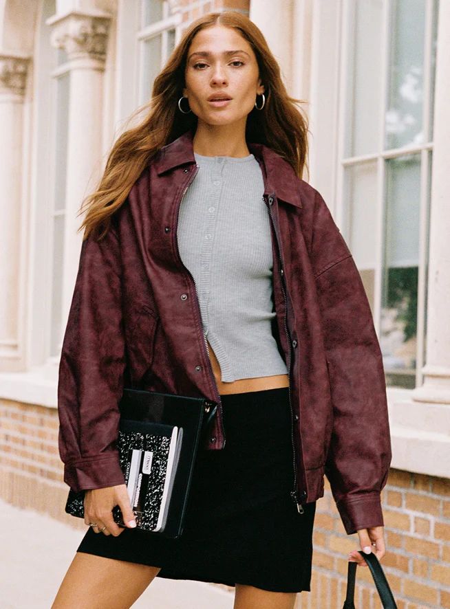 Kenny Bomber Jacket Burgundy | Princess Polly US