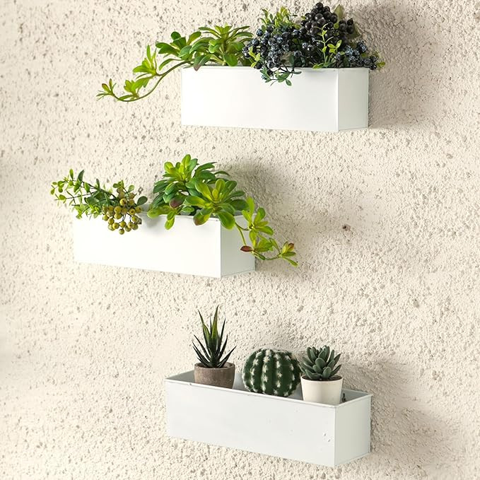 LaLaGreen Wall Planter (3 Pack, 14 Inch) Large Wall Mount Planters for Succulent White, Rectangul... | Amazon (US)