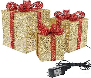 Sunnyglade 10”-8”-6” Set of 3 Christmas Lighted Gift Boxes with Plug for Christmas Decor, W... | Amazon (US)
