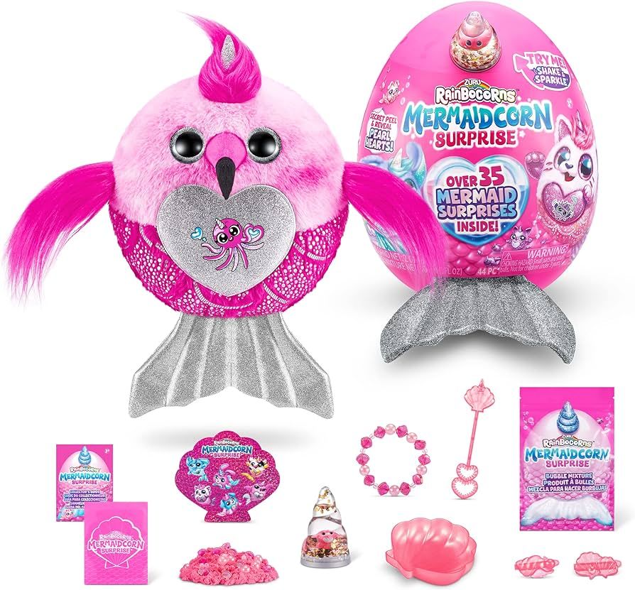Rainbocorns Mermaidcorn (Flamingo) by ZURU, Collectible Plush, Mermaid Surprises, Cuddle Plush St... | Amazon (US)