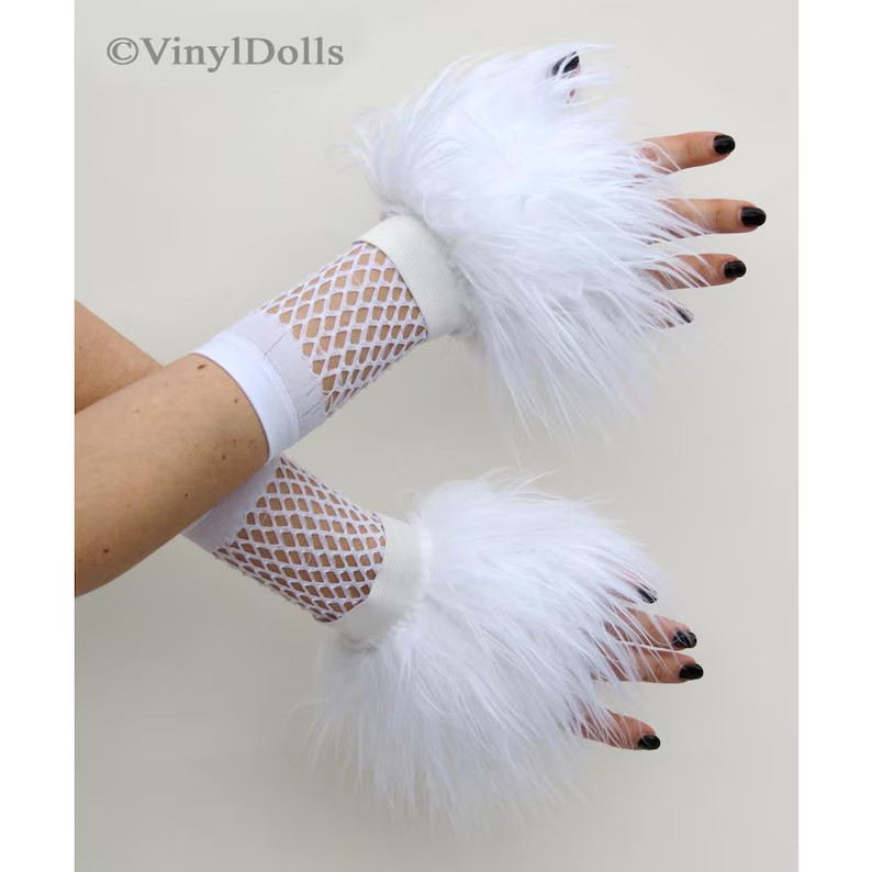 White Fluffy Wrist Cuffs Rave Furry Hand Warmers (fishnet Gloves NOT Included) - Etsy | Etsy (US)