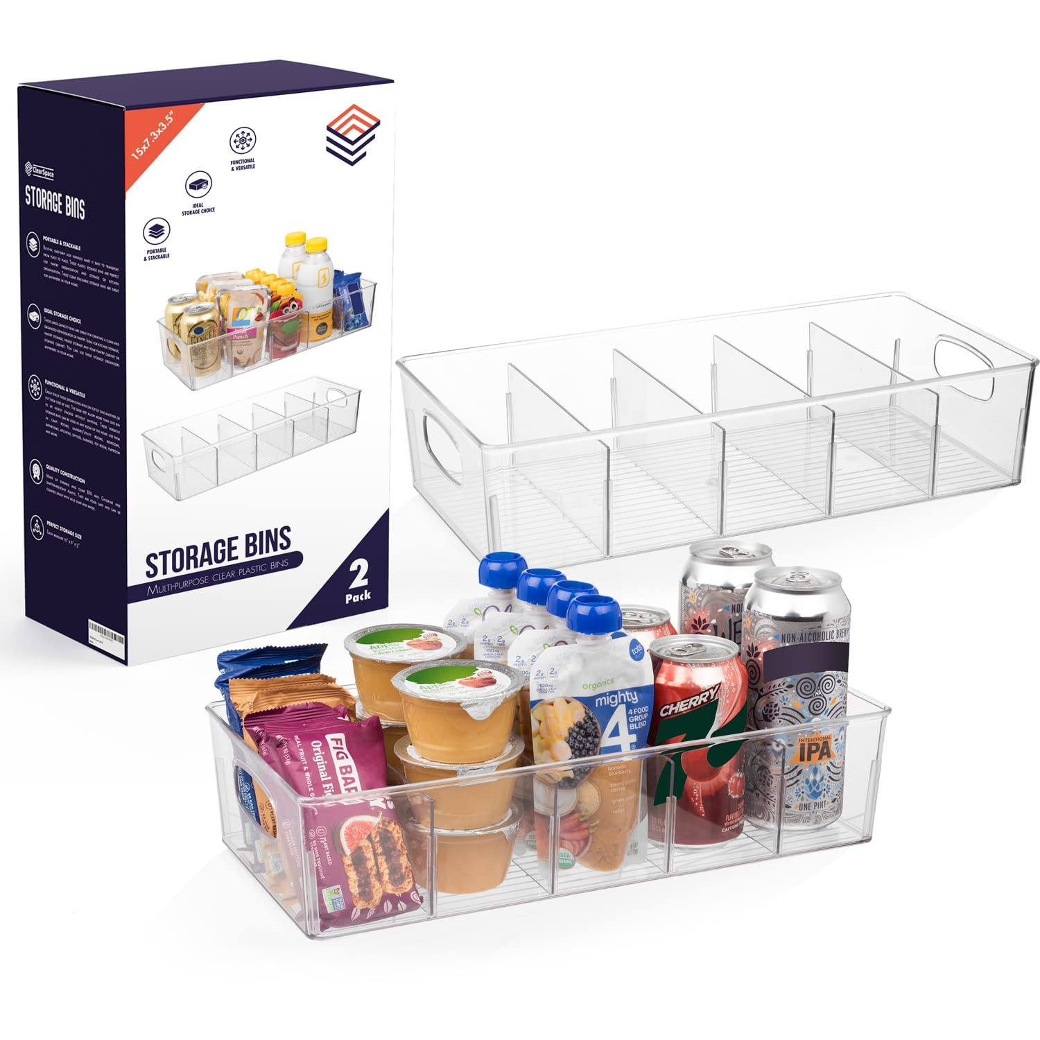 ClearSpace Plastic Pantry Organization and Storage Bins with Removable Dividers – 2 Pack XL Per... | Amazon (US)