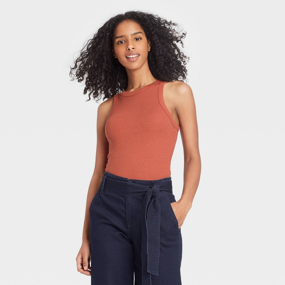 Women's Slim Fit Ribbed Tank Top - A New Day Rust XXL | Target