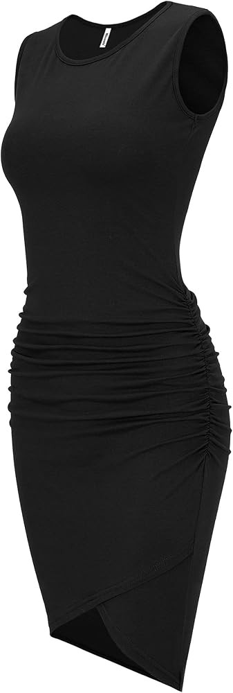 Women's Casual Sleeveless Tank Ruched Bodycon Sundress Irregular Sheath T Shirt Dress | Amazon (US)