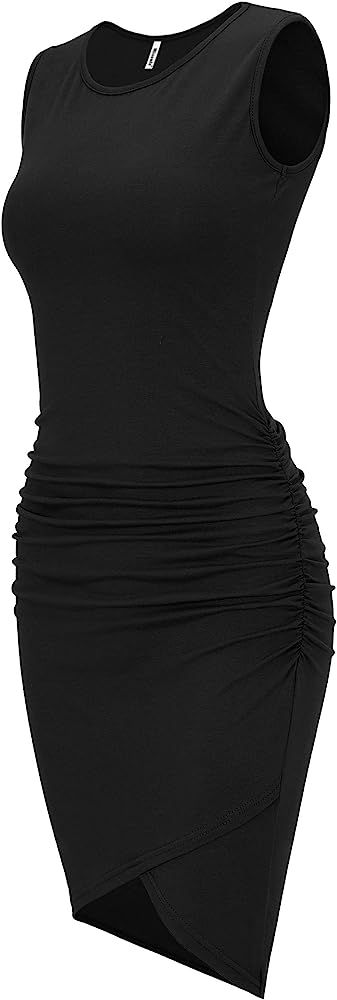 Missufe Women's Casual Sleeveless Tank Ruched Bodycon Sundress Irregular Sheath T Shirt Dress | Amazon (US)