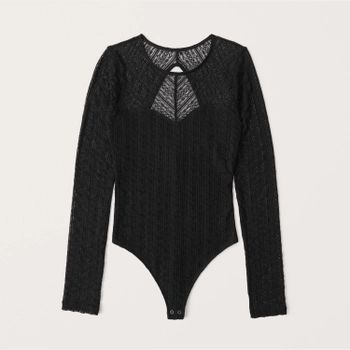 Long-Sleeve Geometric Lace Bodysuit | Abercrombie & Fitch (US)