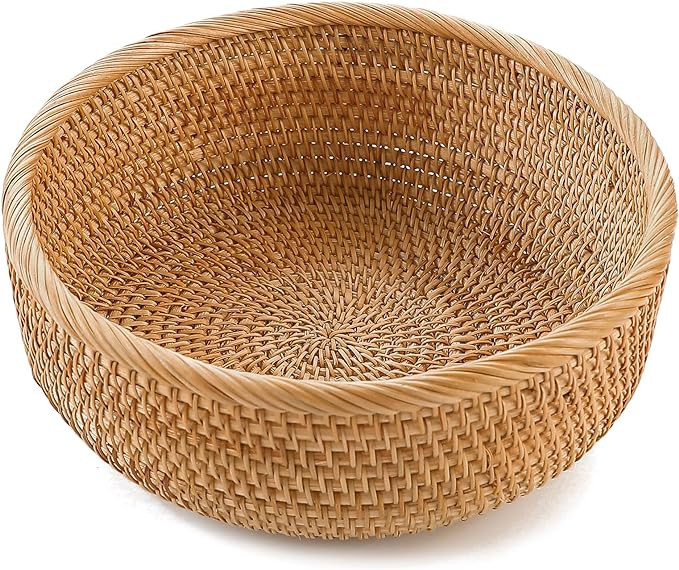HITOMEN Handmade Rattan Bread Baskets Round Wicker Fruit Serving Storage Bowls, Natural Woven Dec... | Amazon (US)