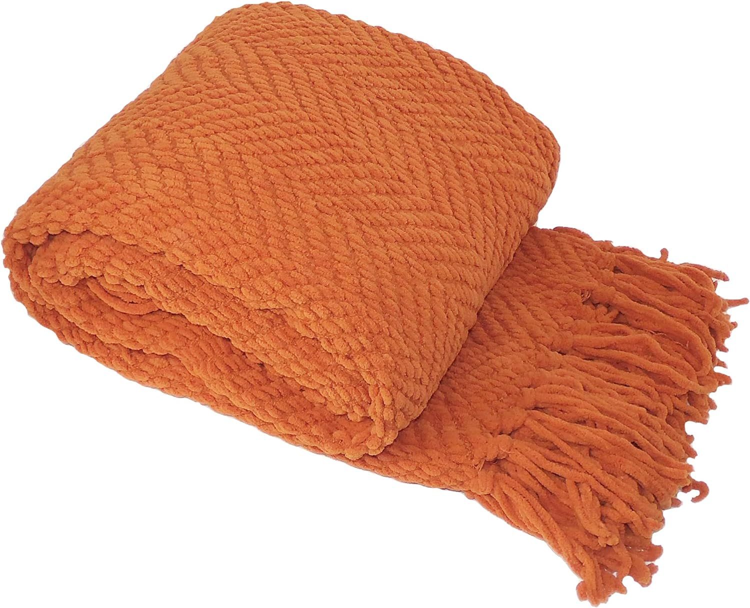 Home Soft Things Orange Throw Blanket Knitted Tweed Throw 50'' x 60'', Burnt Orange, Super Soft C... | Amazon (US)