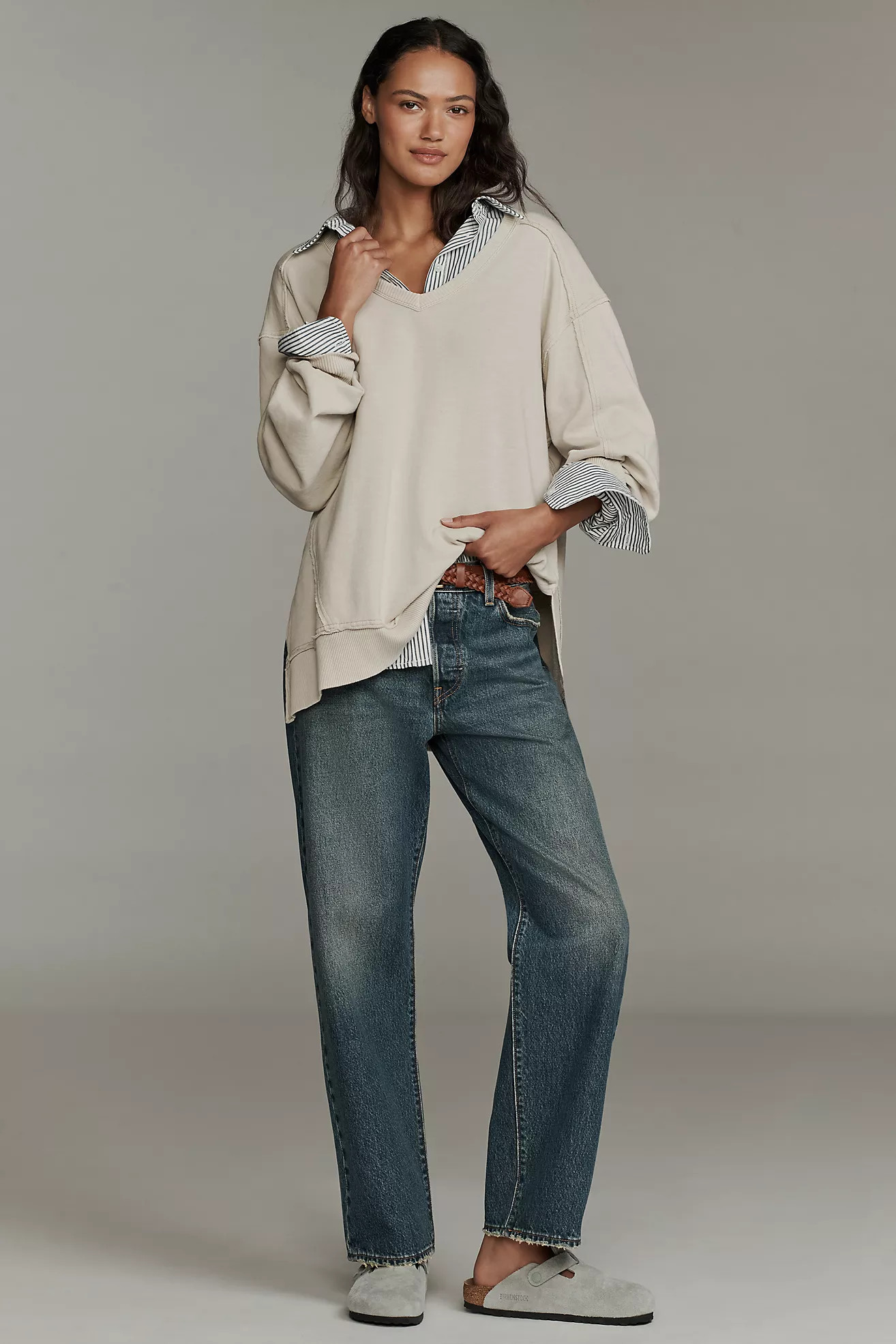 Pilcro Long-Sleeve V-Neck Oversized Popover Top | Anthropologie (US)
