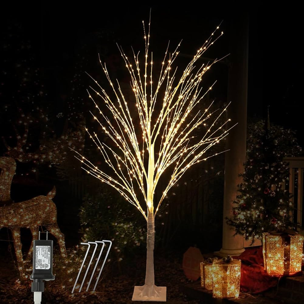 5FT Birch Tree with Lights 600 LED Warm White Fairy Lights, LED Artificial Tree Lights, Lighted B... | Amazon (US)