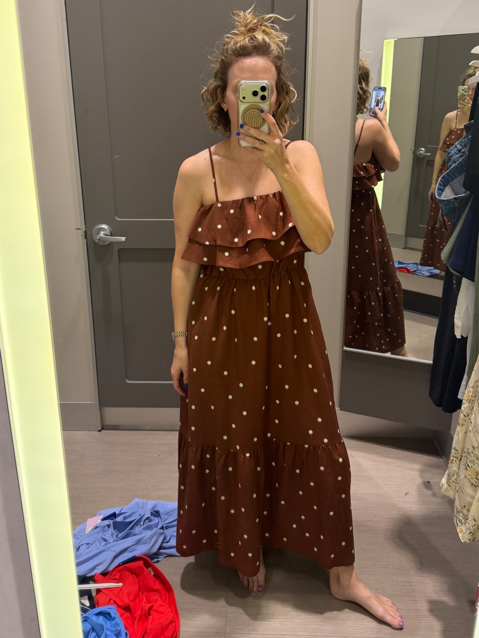 Runs a bit big (I’m wearing a medium here but would size down to a small) 