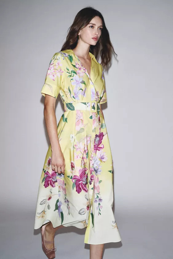 BELTED FLORAL PRINT MIDI DRESS | Zara US