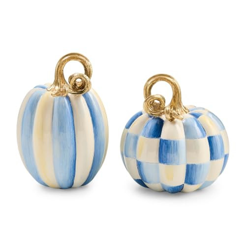 MACKENZIE-CHILDS Resin Pumpkins Set, Petite, Royal Check and Stripe | Amazon (US)