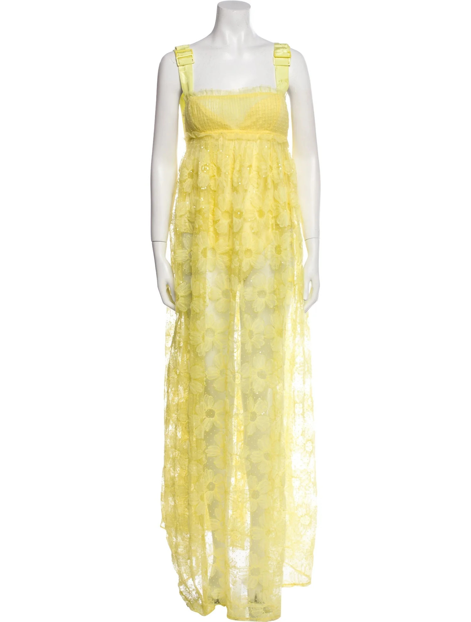 For Love & Lemons Lace Pattern Long Dress - Yellow Dresses, Clothing - WFLLE74105 | The RealReal | The RealReal