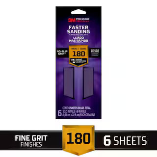 Pro Grade Precision 3.7 in. x 11 in. Fine 180-Grit Sheet Sandpaper (6-Sheets/Pack) | The Home Depot