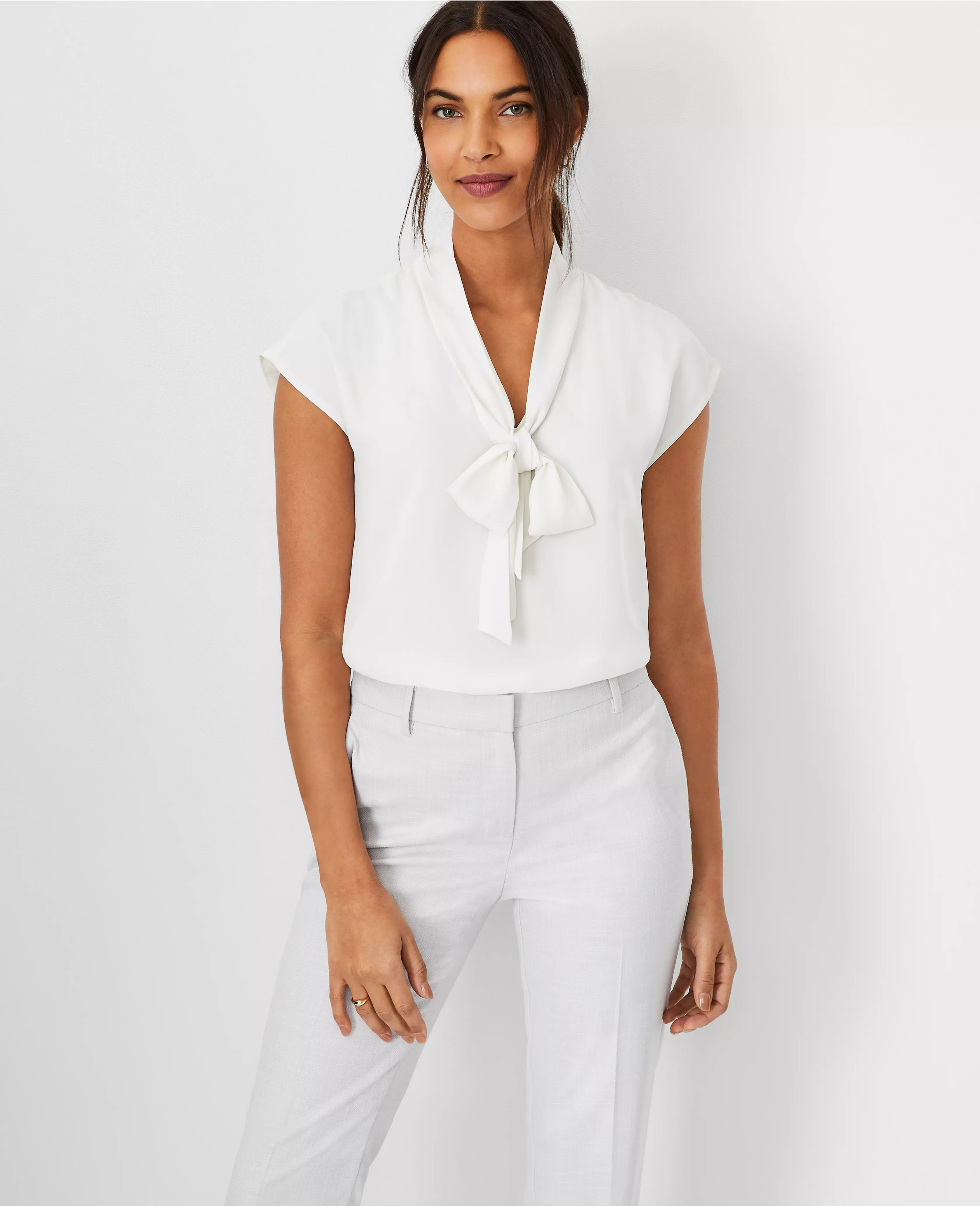 Petite Tie Neck Cap Sleeve Top | Ann Taylor (US)
