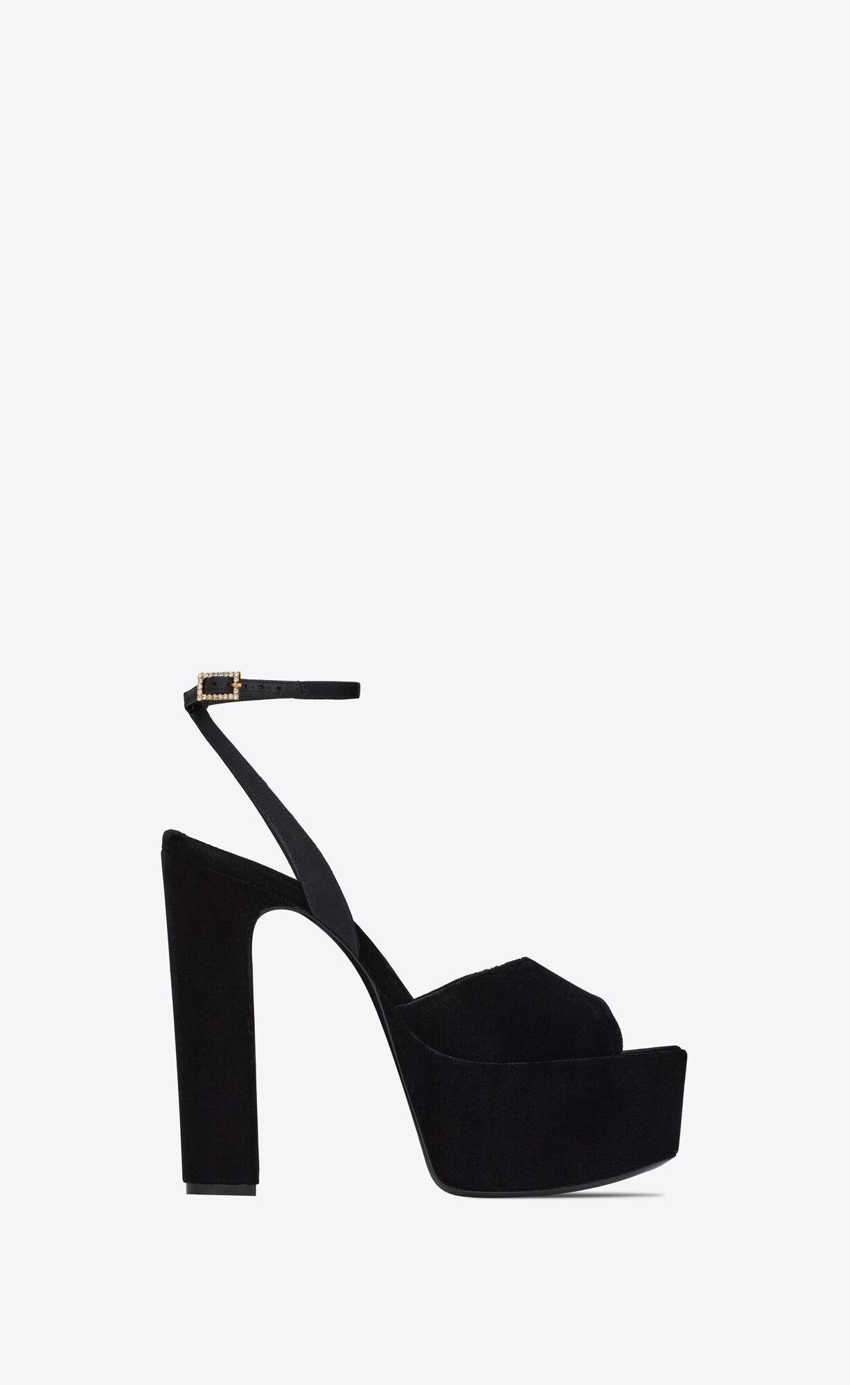 Peep-toe platform sandals with an almond toe, featuring an adjustable ankle strap and covered blo... | Saint Laurent Inc. (Global)