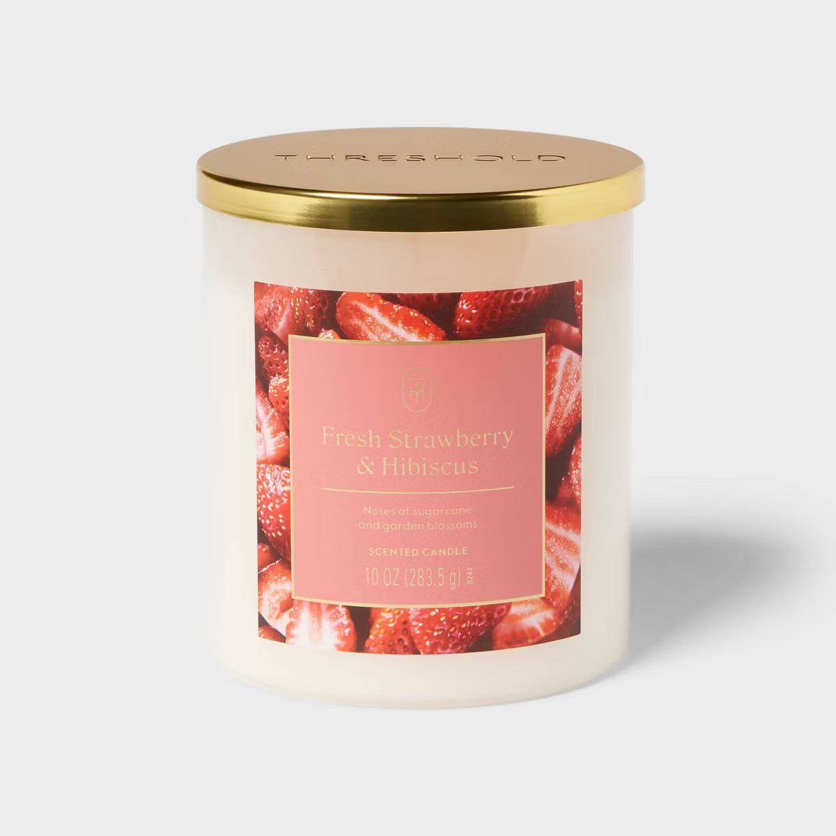 10oz Glass Jar Candle with Lid Fresh Strawberry and Hibiscus - Threshold™ | Target