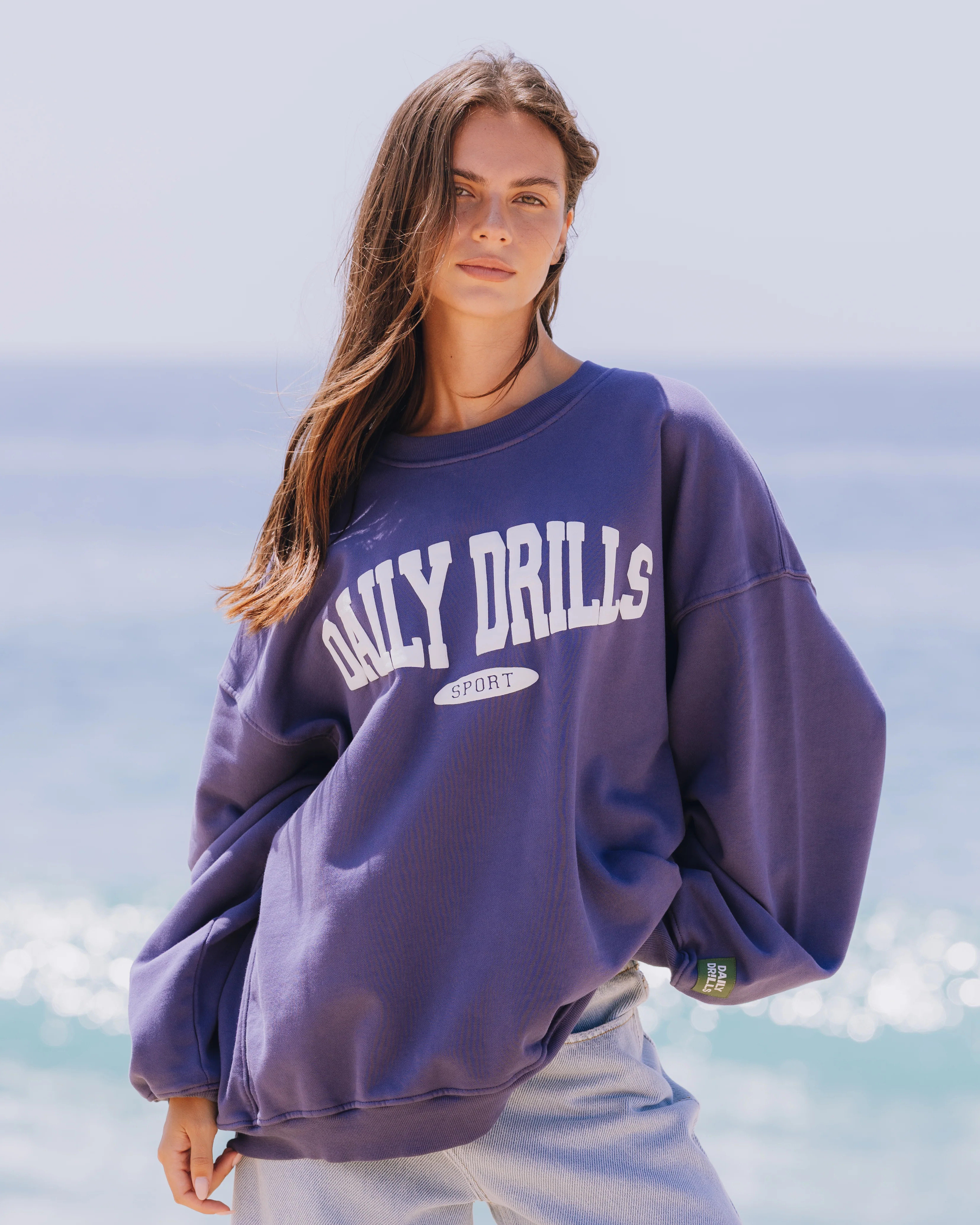 Oversized Sport Crew - Navy with White | Daily Drills LLC