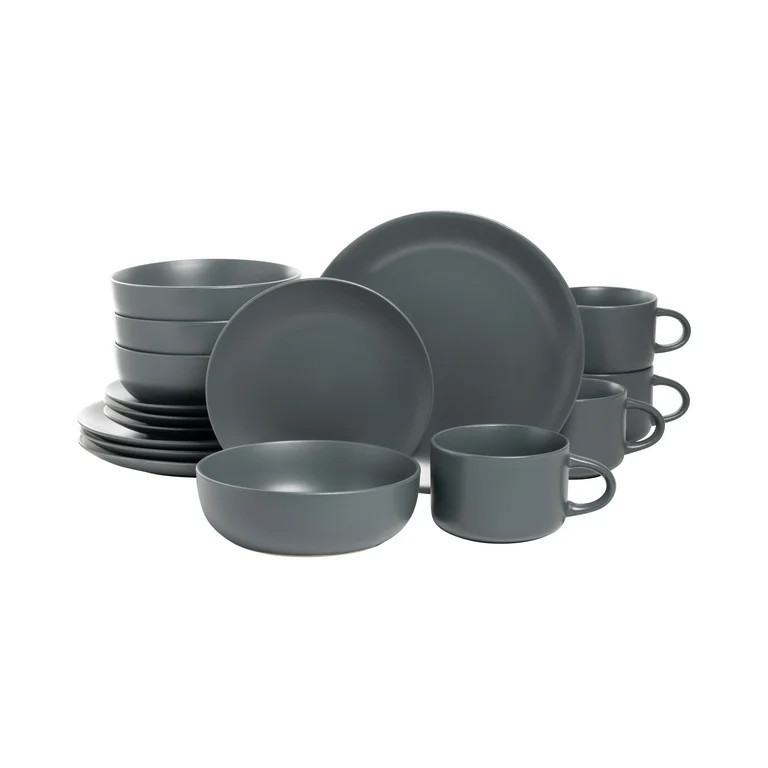 10 Strawberry Street Wazee Matte 16 Pc Coupe Dinnerware Set, Charcoal | Walmart (US)