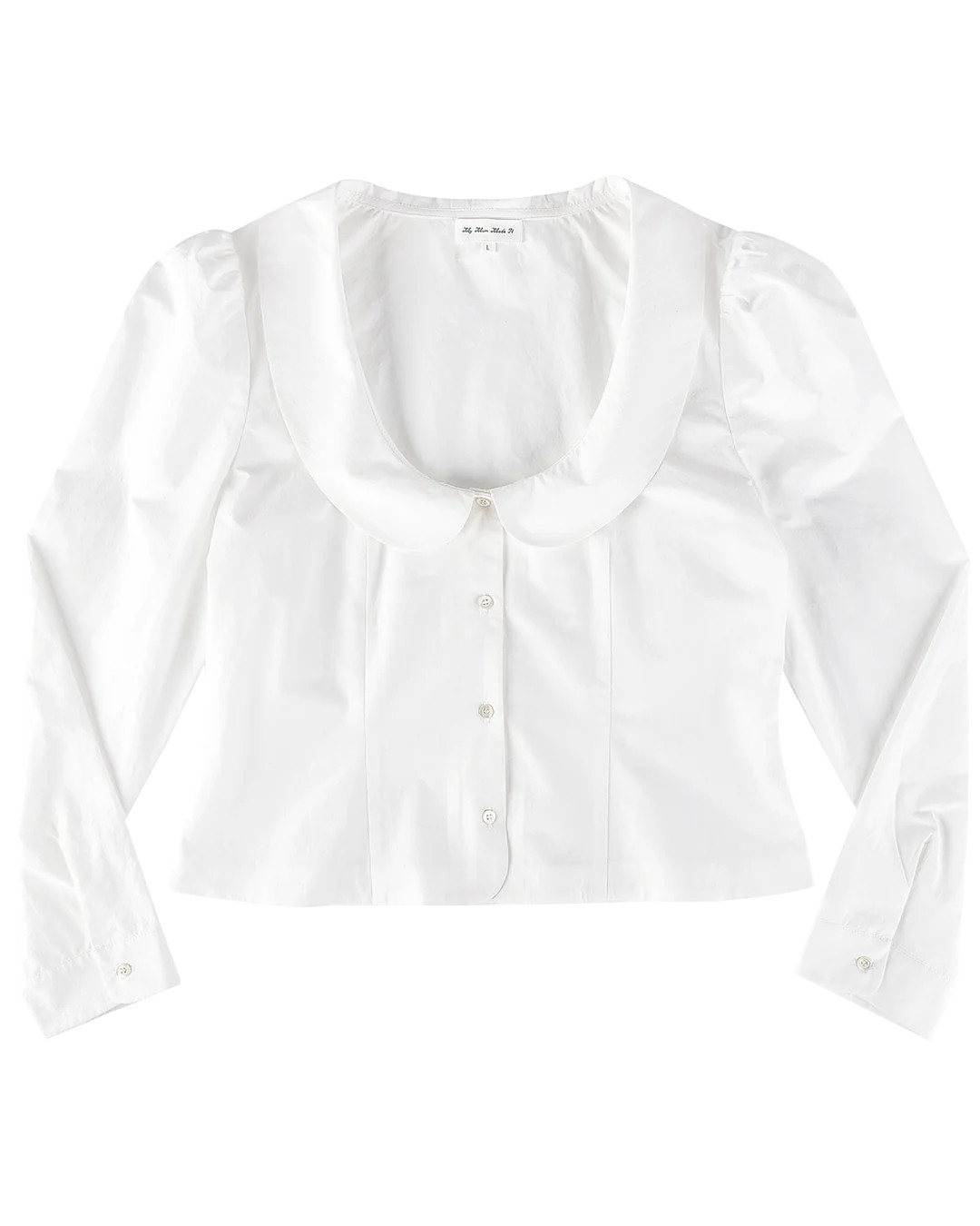 Tops: Curved Collar Button Shirt - White - My mum made it | My Mum Made It