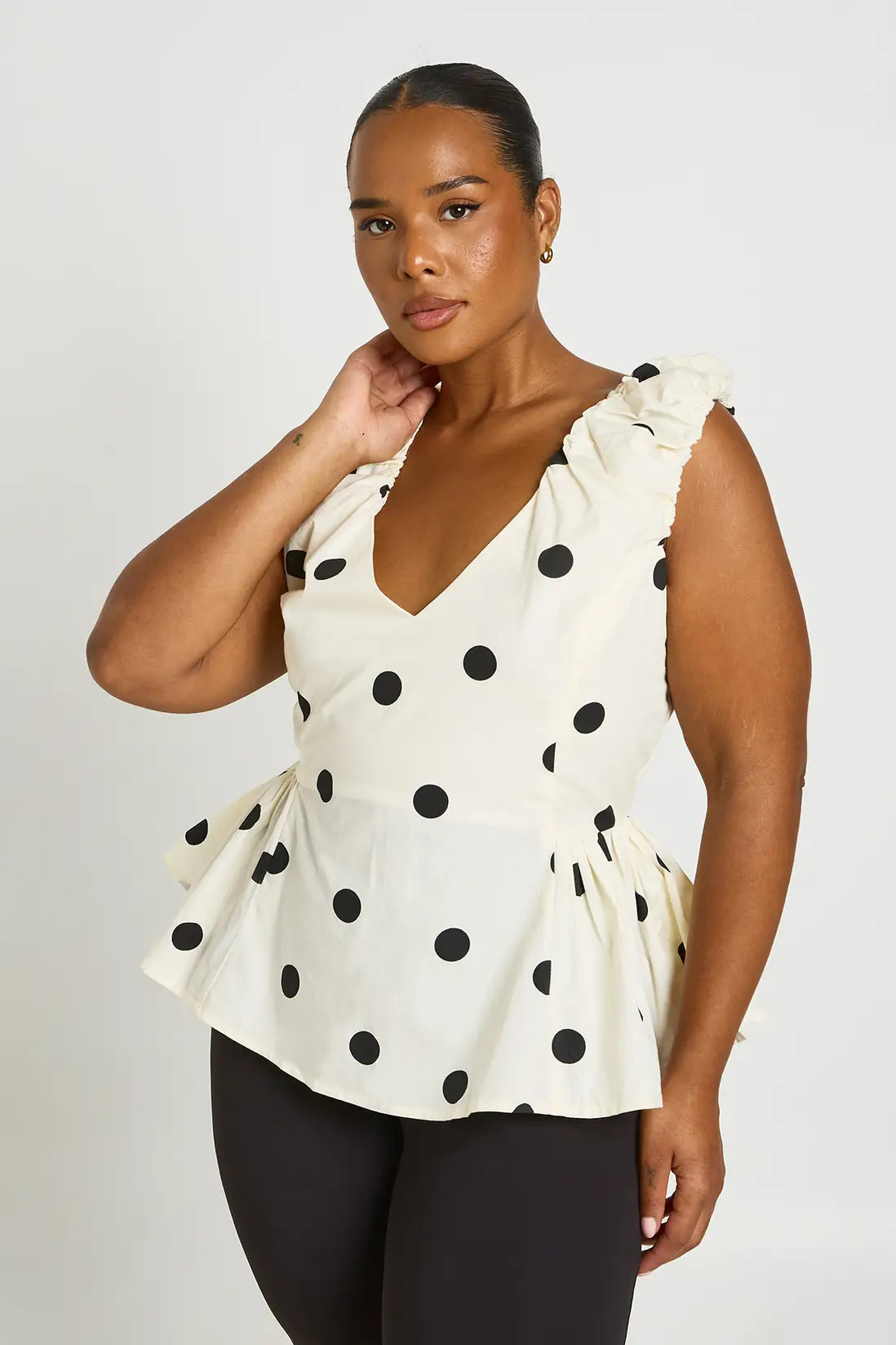 White boohoo Plus Poplin Polka Dot Peplum Top | PrettyLittleThing USA | PrettyLittleThing US