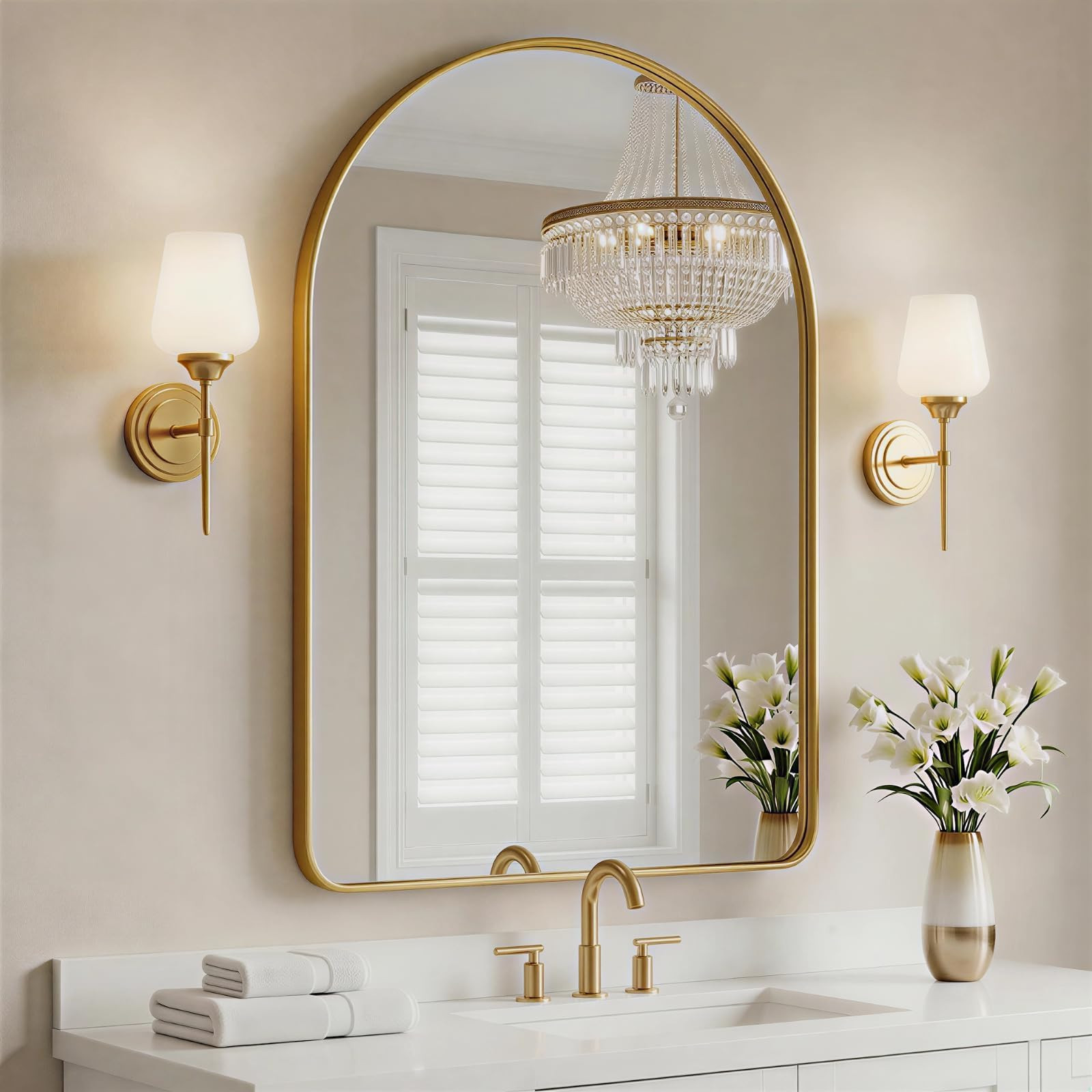 Arched Bathroom Mirror - 38x26 Inch Gold Bathroom Mirror for Wall - Aluminum Alloy Framed Mirror ... | Amazon (CA)