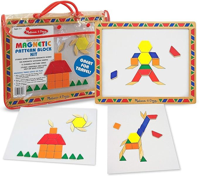 Melissa & Doug Deluxe Wooden Magnetic Pattern Blocks Set - Educational Toy With 120 Magnets and C... | Amazon (US)
