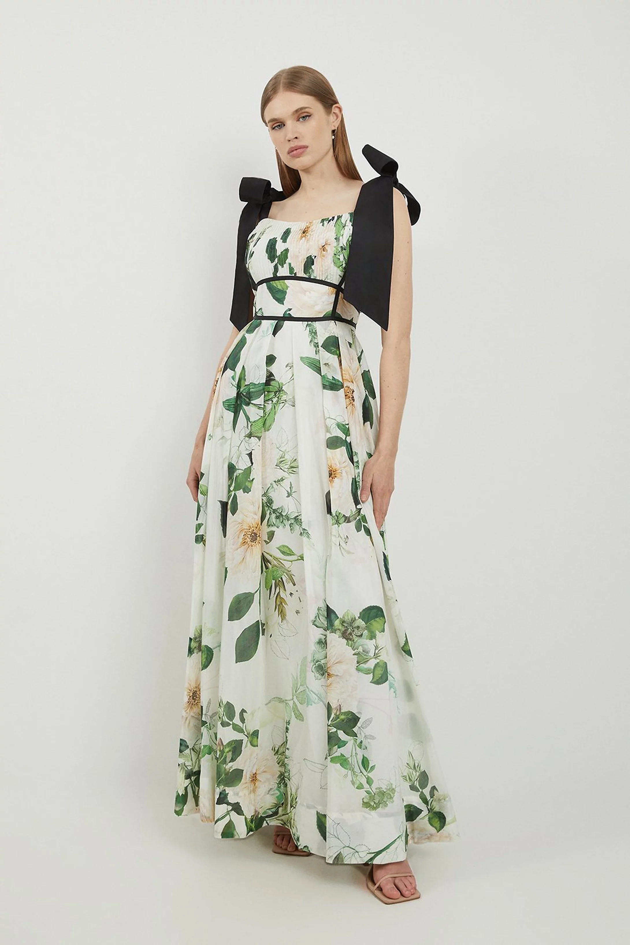 Lydia Millen Spring Floral Silk Cotton Woven Strappy Dress | Karen Millen UK + IE + DE + NL