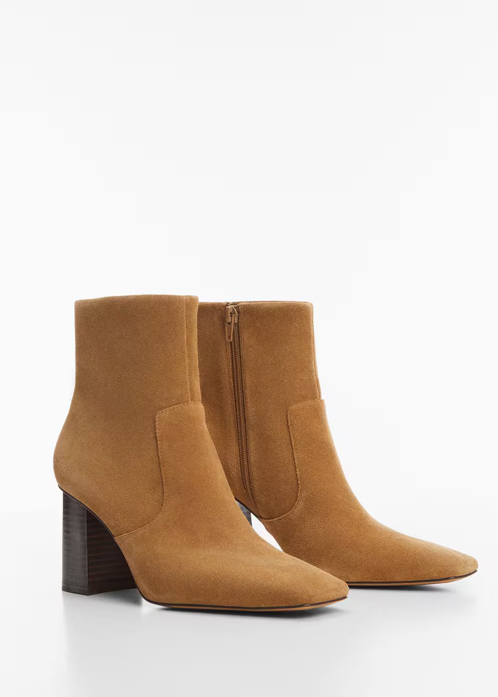 Leather ankle boots block heel -  Women | Mango USA | MANGO (US)