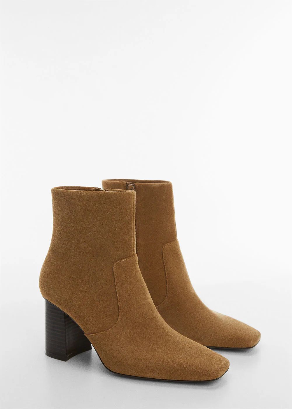 Leather ankle boots block heel -  Women | Mango USA | MANGO (US)