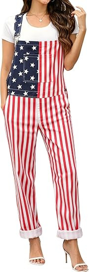 WORK IDEA Women's American Flag Overalls - 250th Anniversary Patriotic USA Stretch Cotton Bibs 4t... | Amazon (US)