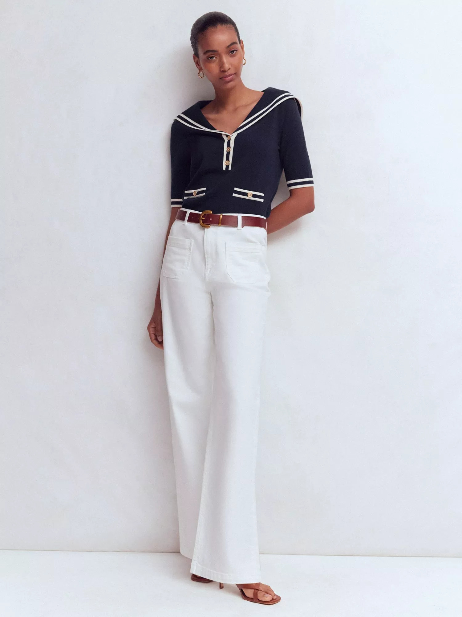 Sailor Collar Short Sleeve Jumper, Navy | John Lewis (UK)