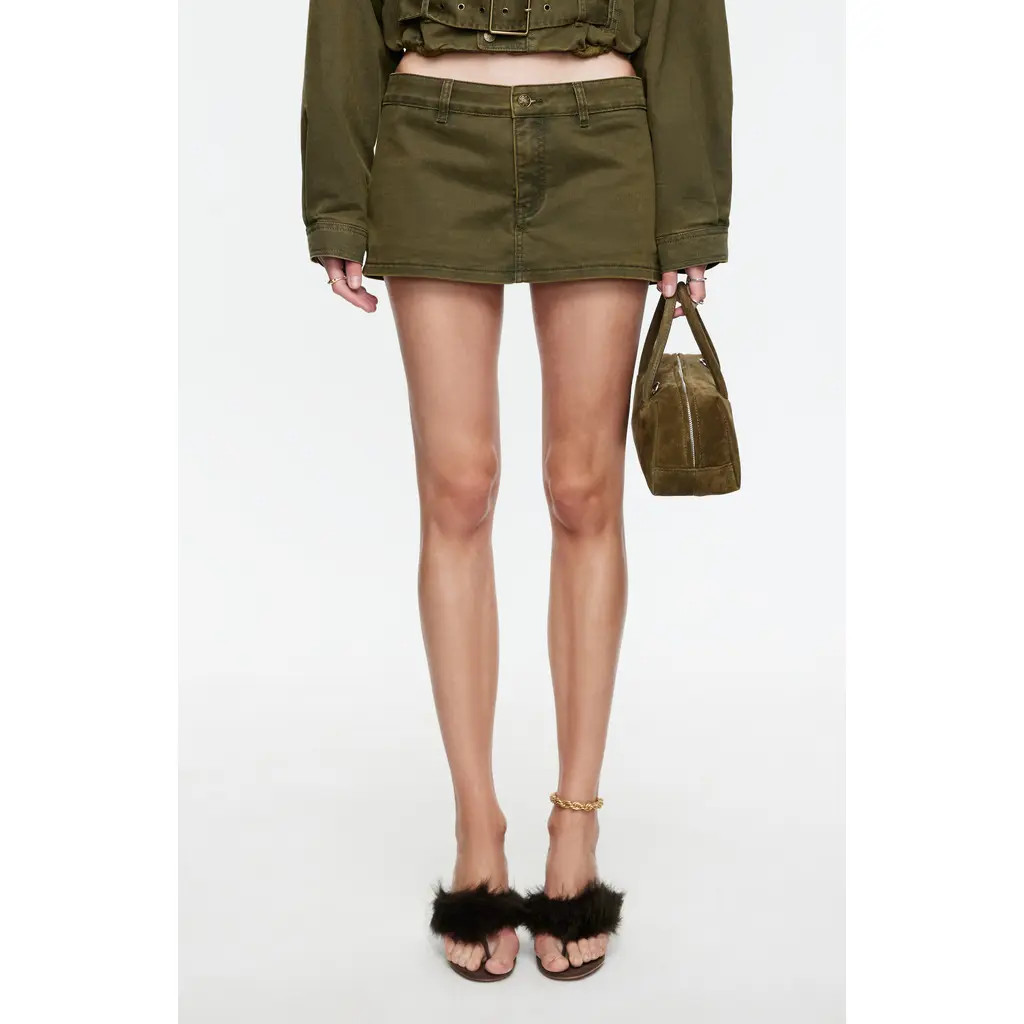 LIONESS Rhode Low Rise Denim Miniskort in Khaki at Nordstrom, Size Small | Nordstrom