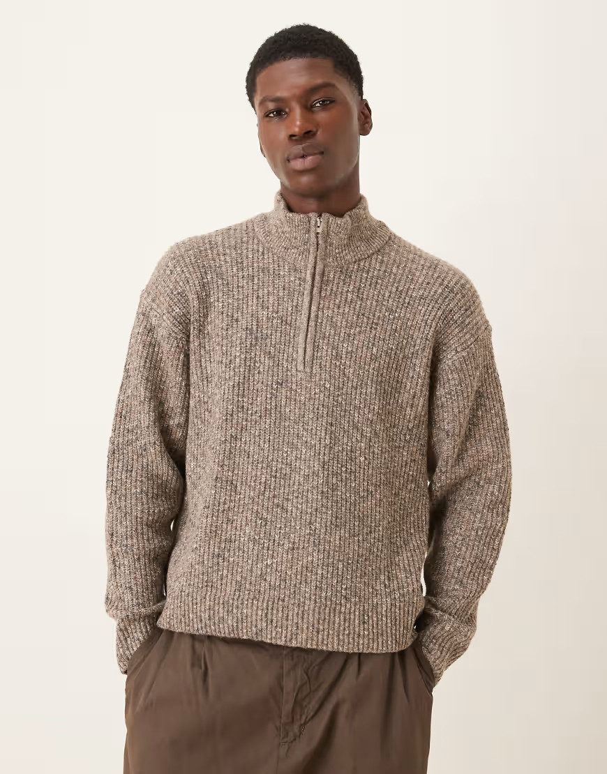 Abercrombie & Fitch knitted quarter zip cosy jumper in brown | ASOS (Global)